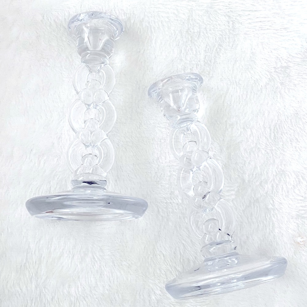 Vintage Glass Taper Candle Holders - Set of 2 - Twisted Glass Candlesticks
